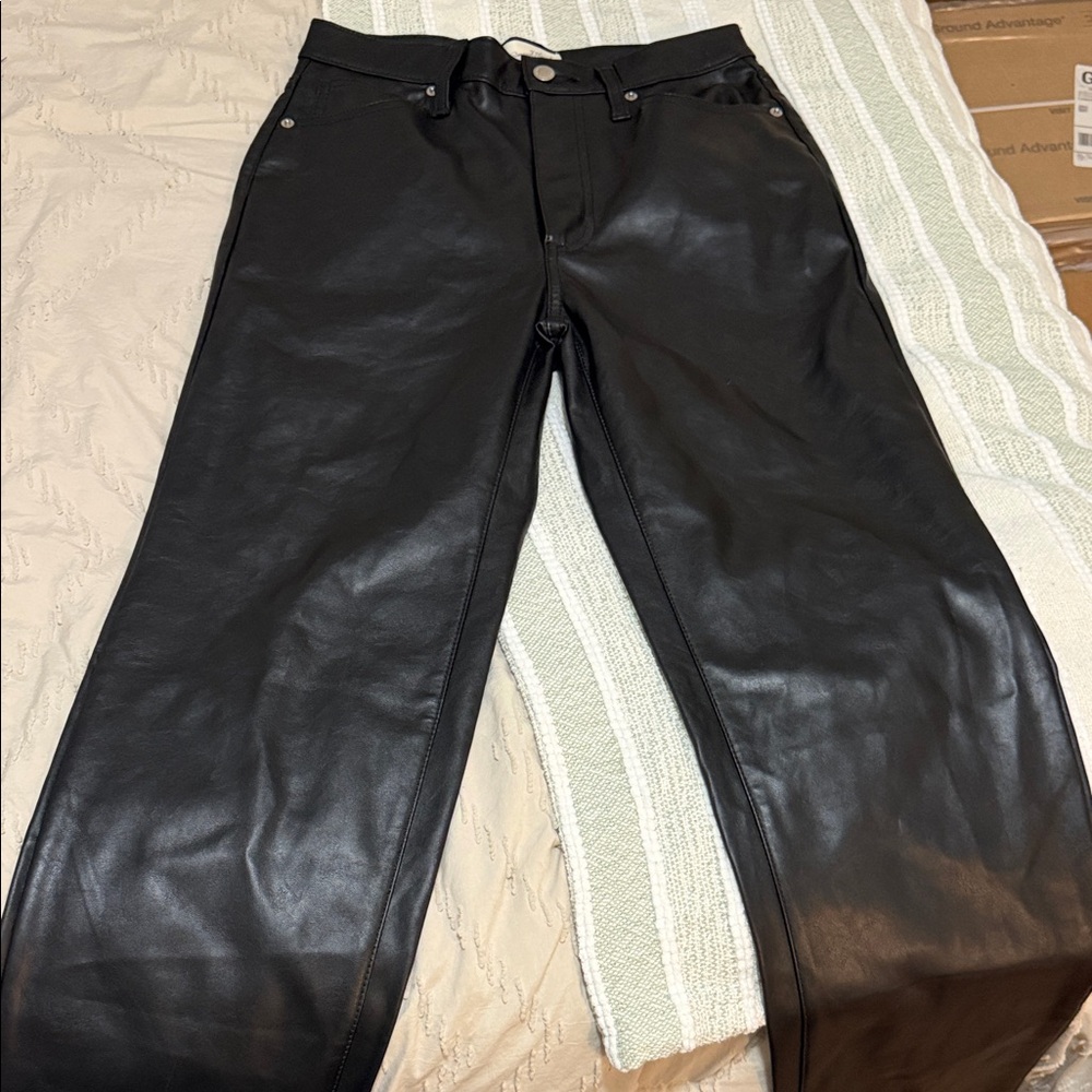 Black Faux Leather High-Rise Wide-Leg Pants